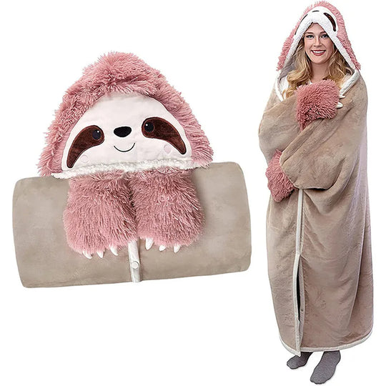 Winter Hooded Flannel Sloth Shaped Blanket-Deal Finds Daily