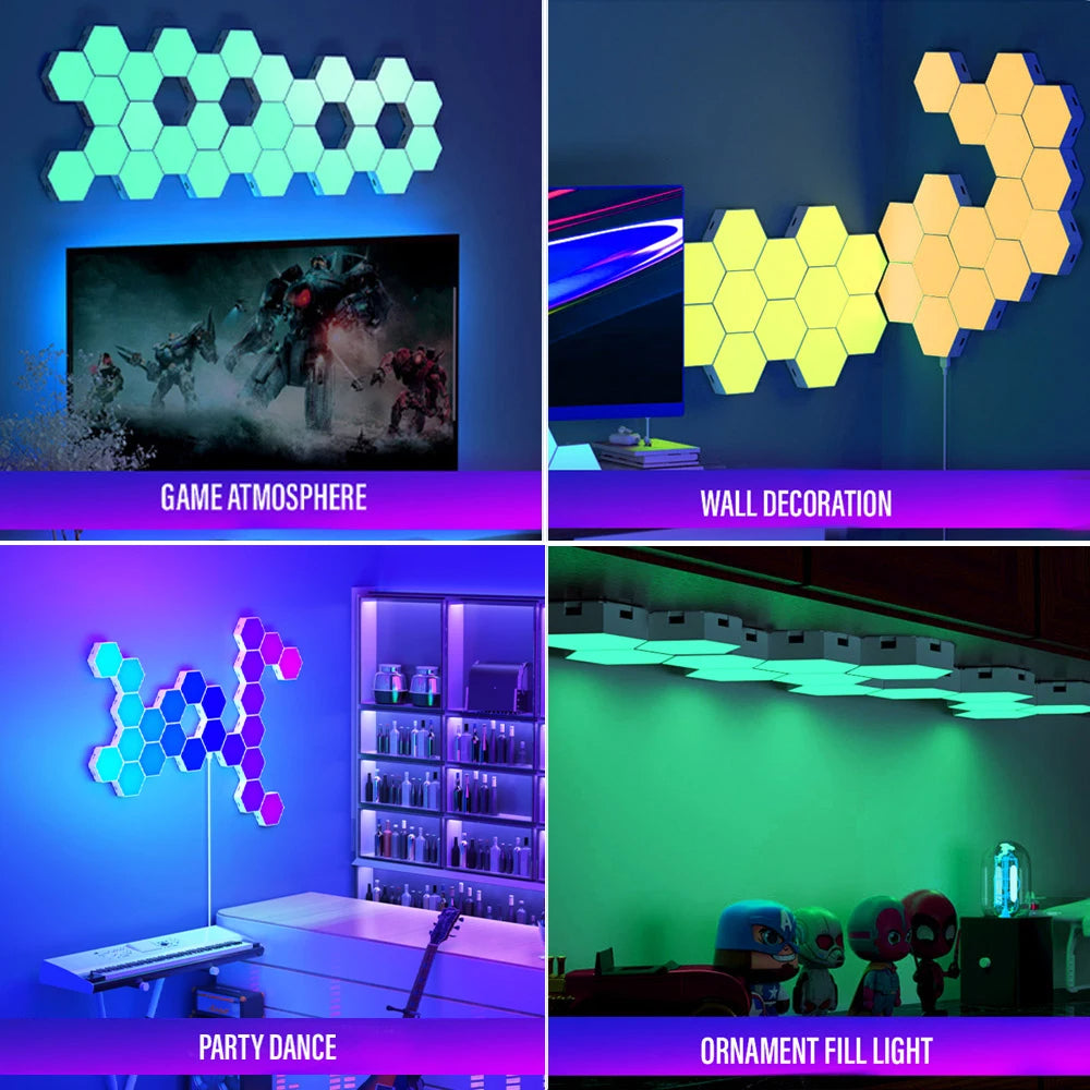 RGB Bluetooth LED Hexagon Wall Lights – Customizable Smart Ambience-Deal Finds Daily