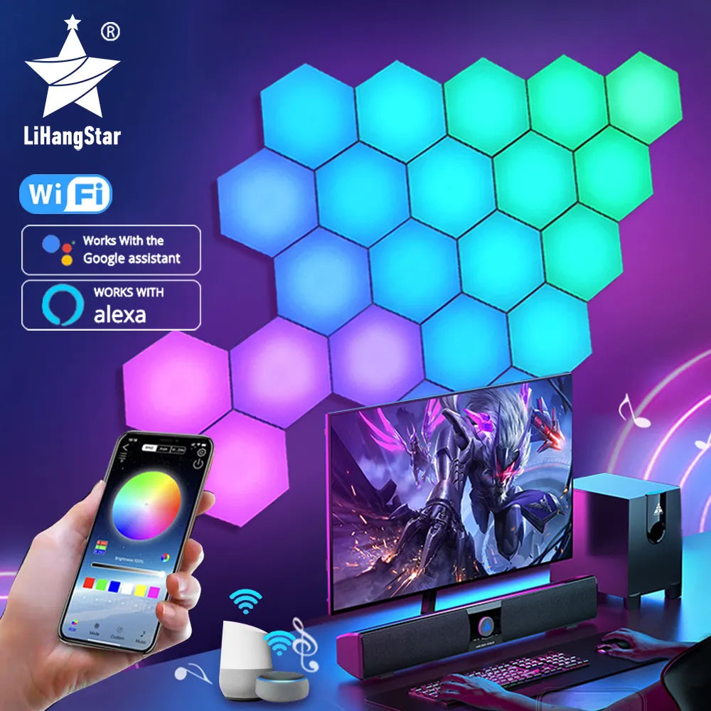 RGB Bluetooth LED Hexagon Wall Lights – Customizable Smart Ambience-Deal Finds Daily